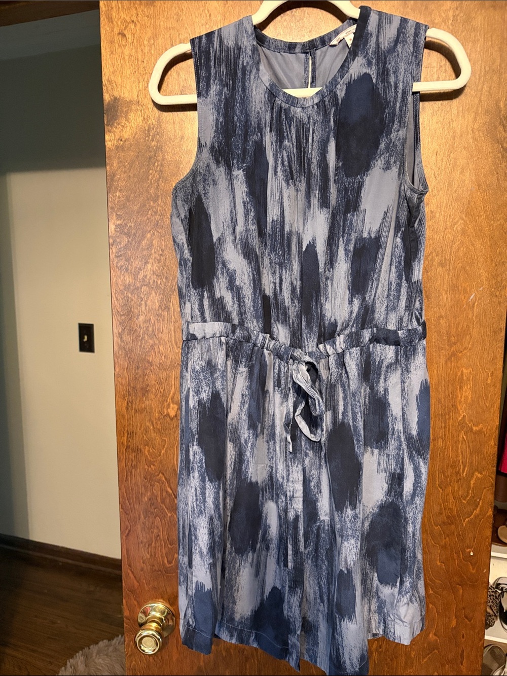 GAP Blue Brushstroke Tie-Waist Midi Dress